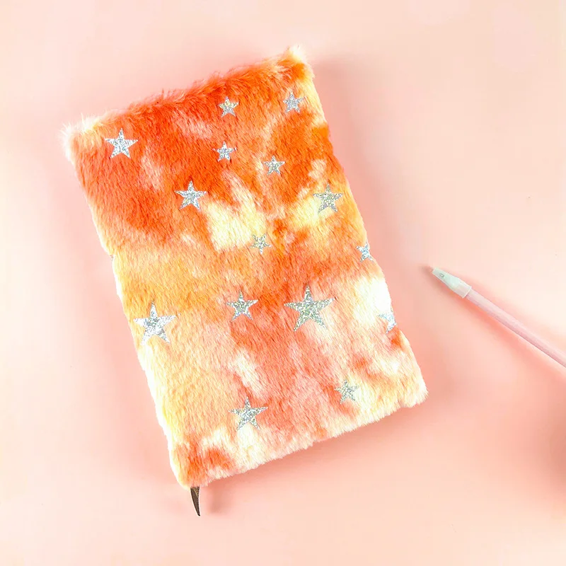 Soododo 80-Page Notebook Gold Stars Embroidery A5 Plush Fabric Cover Student Cross-Border Prize Diary Notepad Magnetic Style