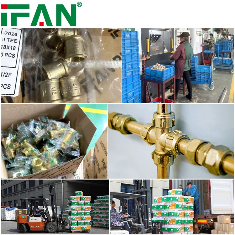 IFAN Forged Plumbing Water Fitting Thread Copper Elbow Tee Joint Brass Pipe Fitting 1/2-2 Inch Plumbing Brass Fitting