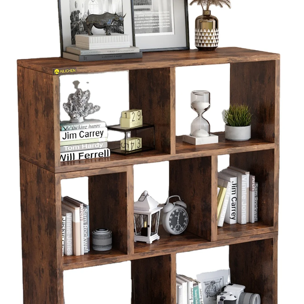 AI LI CHEN Bookshelf Office Space Saving Rack Living Room L-shaped Bookshelf Antique Color