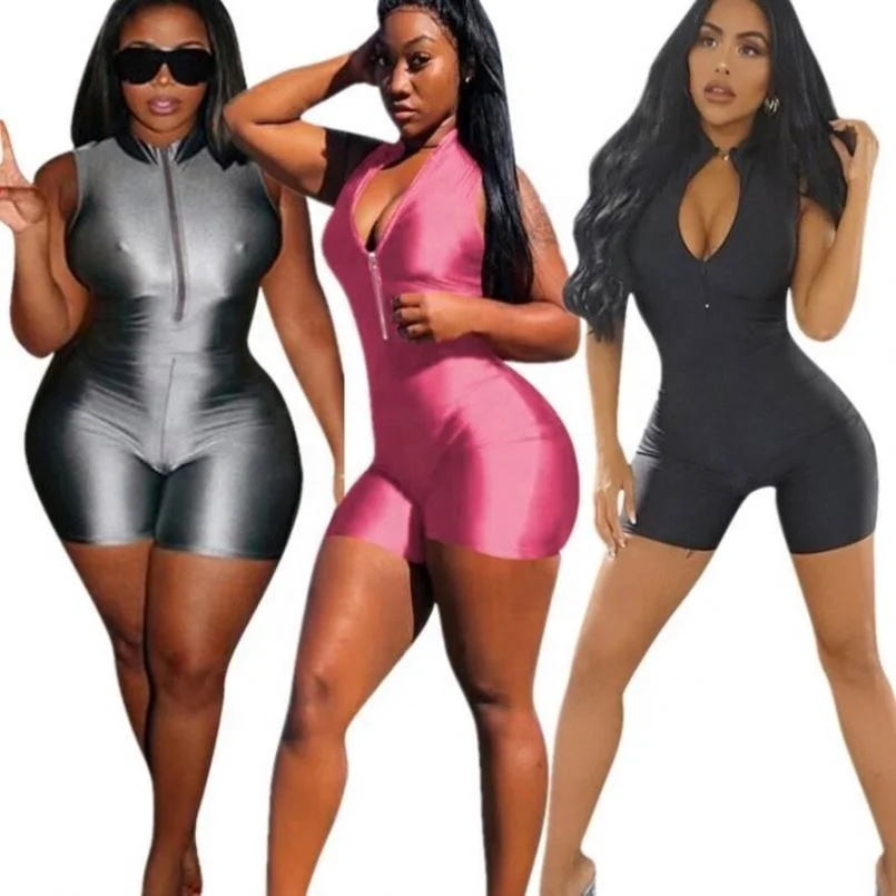 Модный однотонный велосипедный комбинезон на молнии без рукавов, женский комбинезон, распродажа онлайн