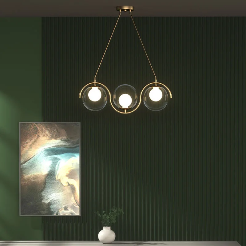 Fashionable multi-head white spherical restaurant bar chandelier art design s shaped long pole glass living room pendant light