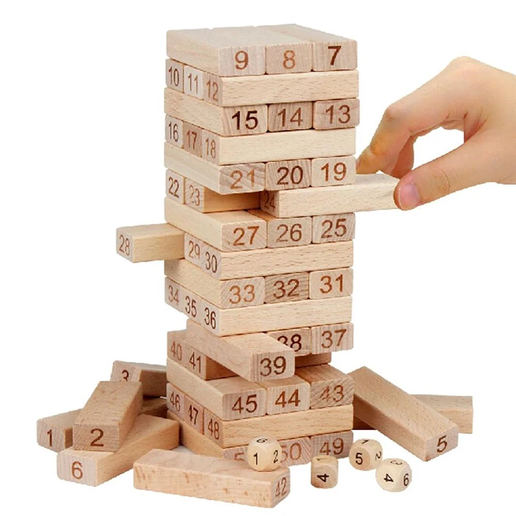 wholesale custom logo giant tipsy topping tower game building block wooden Wooden blocks game