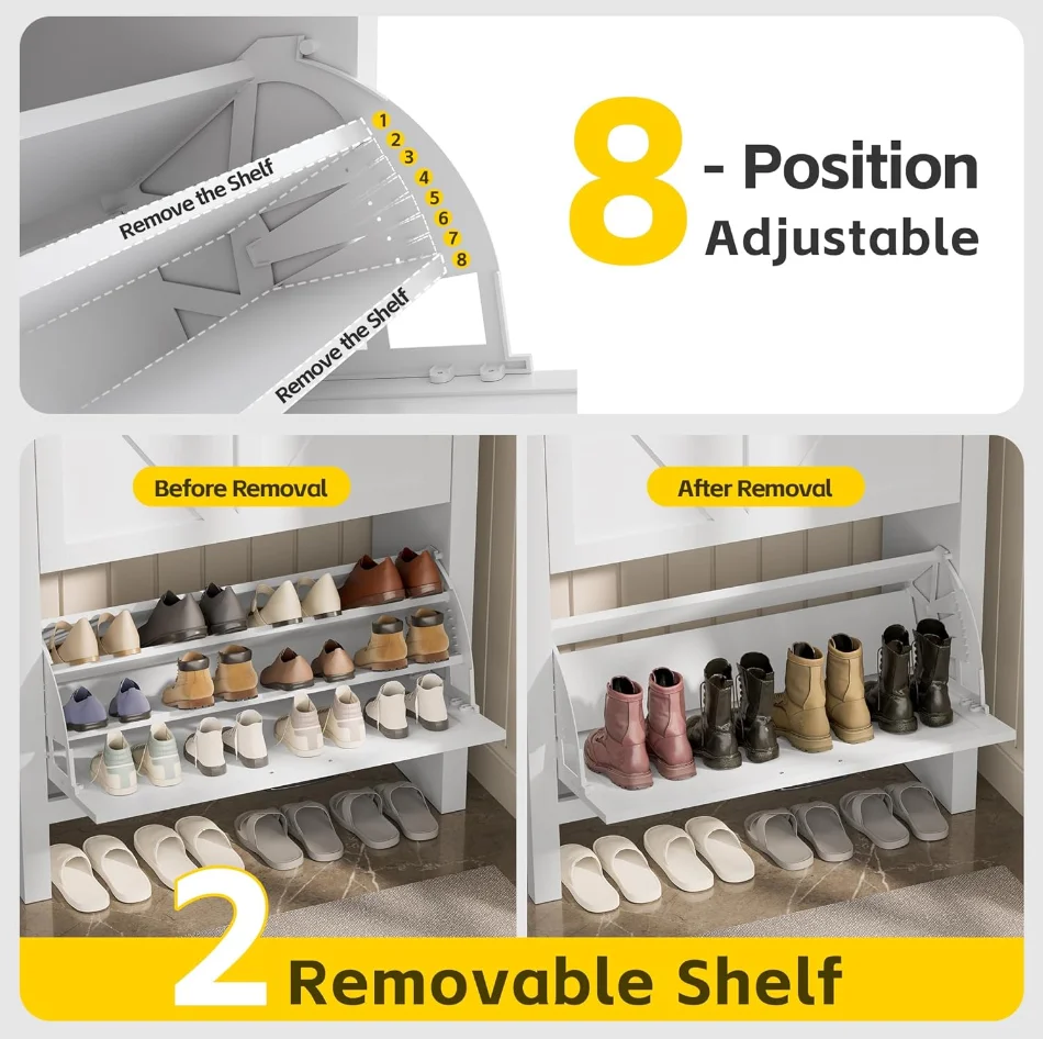 Shoe Cabinet with 2 Flip Drawers & Open Storage Space Entryway Shoe Storage Cabinet with LED Light Shoe Organizer for Entryway