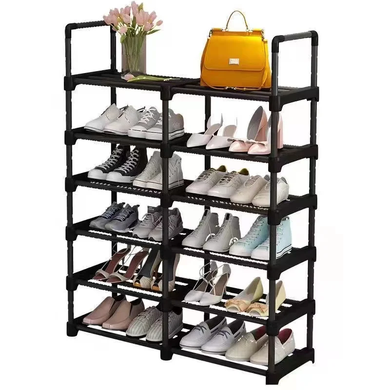 Factory wholesale metal stainless steel 2-column multi-layer Space Saving shoe rack