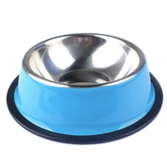 Custom Hot sale color printed rubber bottom Metal Stainless Steel Pet Dish/ Pet Feeder/ Dog Bowl