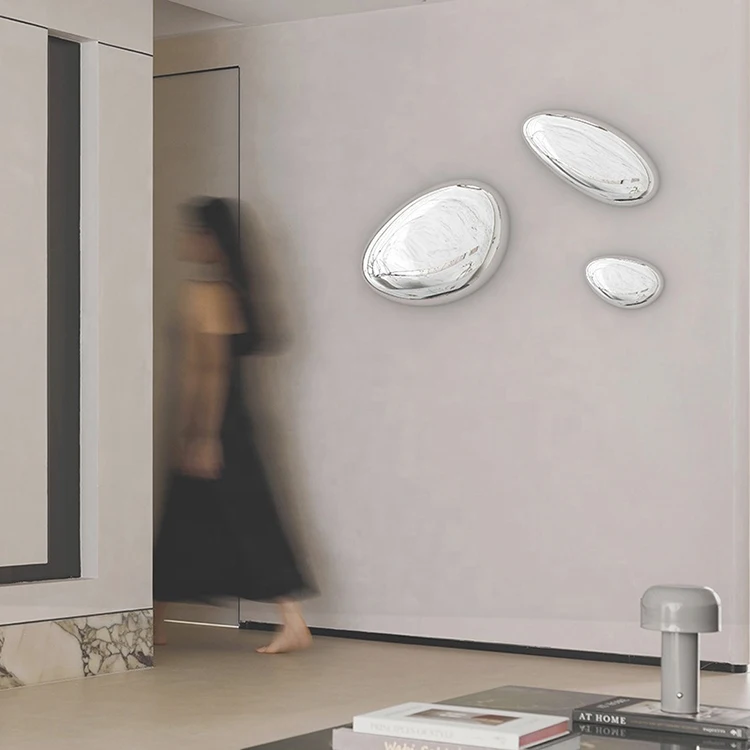 Modern Garden Decor Stainless Steel Metal Wall Hanging Stone Sculpture Outdoor Indoor Stone  Wall Decoration