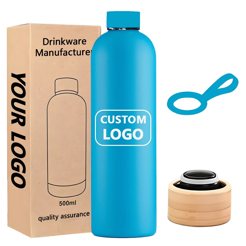 HAERS Customize Logo 500/750/1000ML Big Capacity Rubber Paint Abrasion-Proof 304/316 Stainless Steel Small Mouth Water Bottle