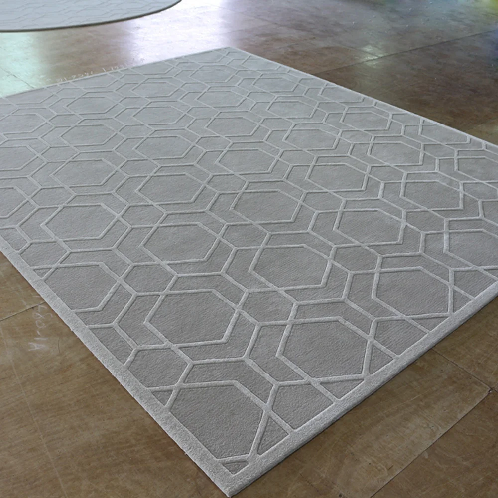 Wool and bamboo silk mixed carpet plain beige gray villa viscose New Zealand wool carpet rayon silk large area rug bedroom