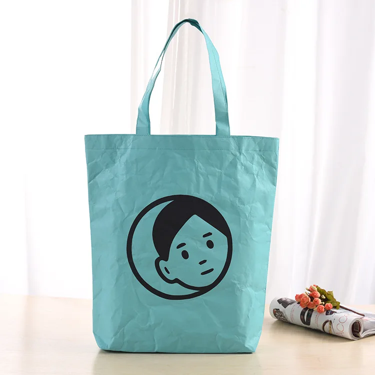 
Reusable eco friendly durable paper durable shopping blue tyvek tote Bag 