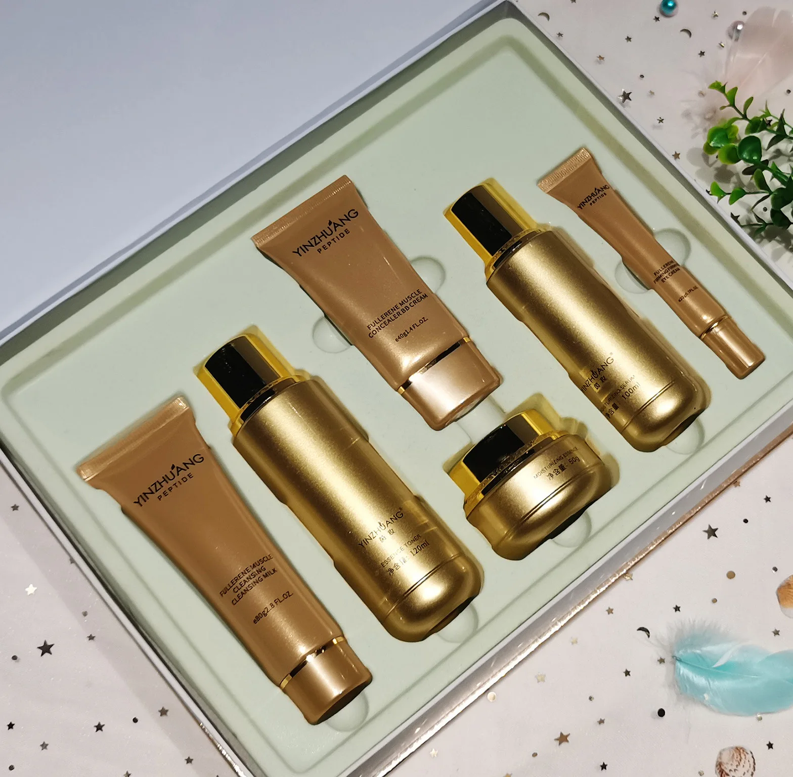 Wholesale OEM Private Label 6in1 skin care set fullerene  Peptide face cream/lotion/serum/eye cream/BB cream