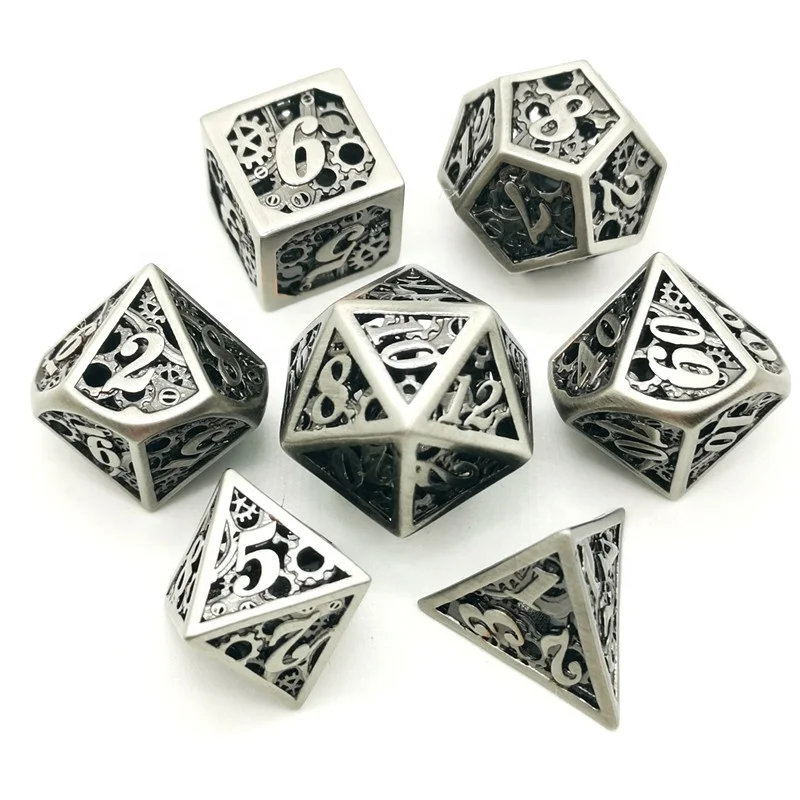 Многогранные металлические кости DND медные с вырезами игральные