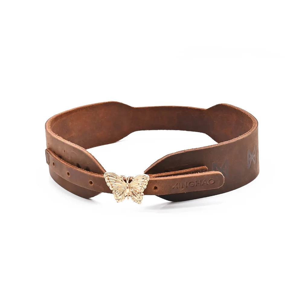 Vintage Style Genuine Leather Belt with Metal Butterfly Buckle Women Leather Belt