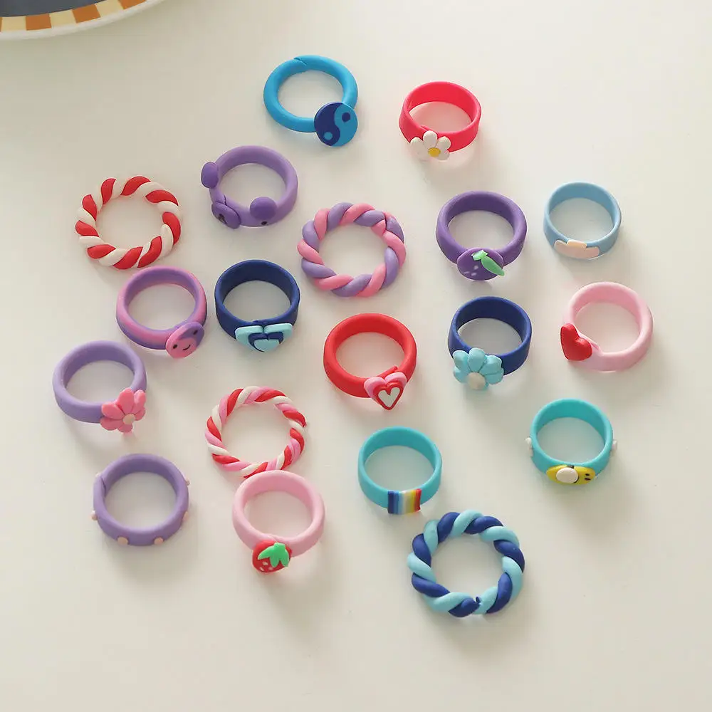 Summer Cute Animal Flower Jewelry Colorful Acrylic Polymer Clay Rings