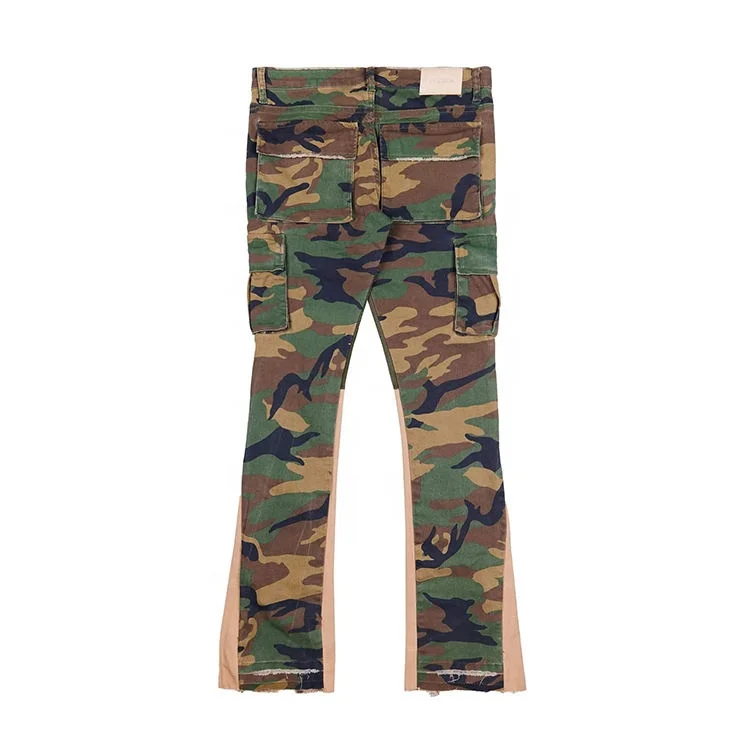Manufacturer Sale Casual Camo Denim cargo Pants Camouflage Colored Cargo Pocket Jeans  Custom Stacked Jeans