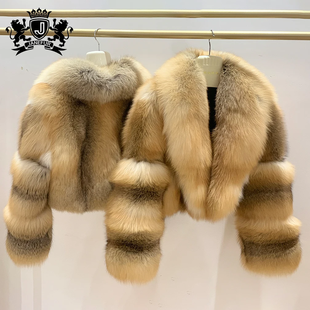 JANEFUR Luxurious Fur Jacket Women Cropped Real Fur Jacket Customizable Real Fox Coat