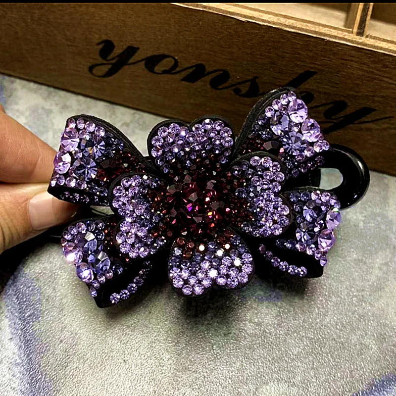 New Rhinestone Flower Duckbill Clip Women Hair Clip