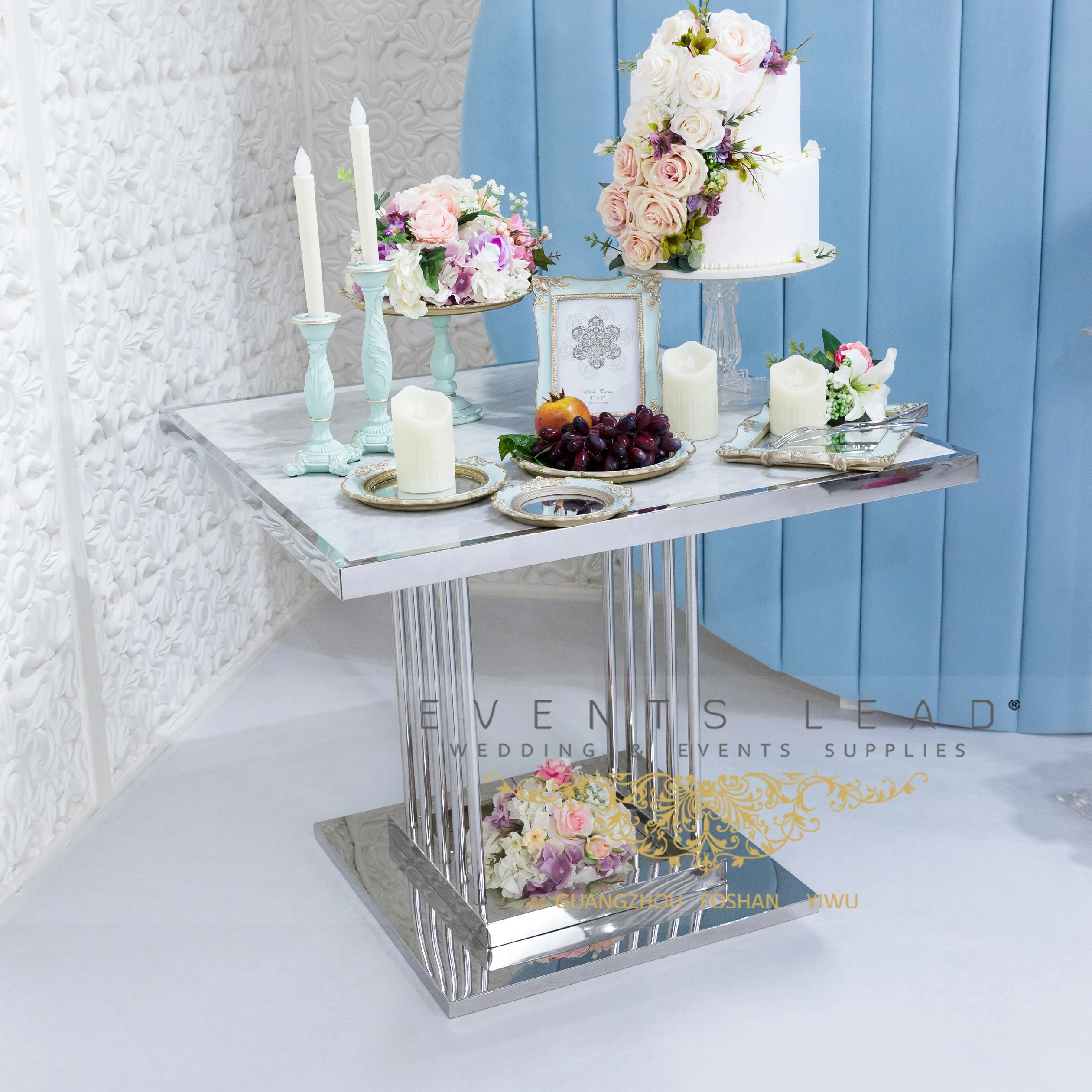Sell Hot Wedding Supplies Silver Square Stainless Steel YAVANNA Wedding Cake Table