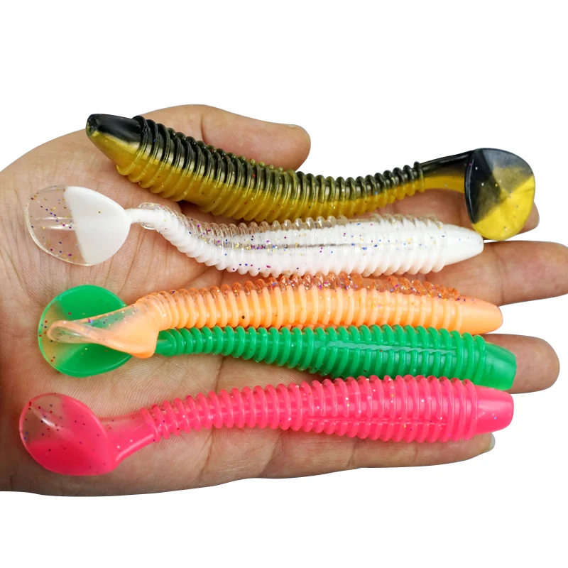 Wholesale 1pcs 13cm Screw Threaded T Tail Soft Bait Worm Plastic Rubber Soft Swimbait Lure