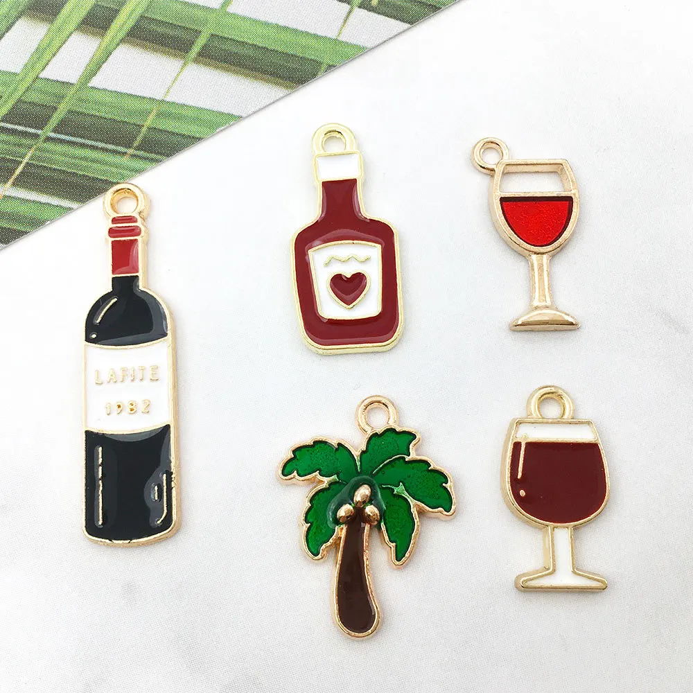 Mix Wine bottle wine glass goblet Charms Metal Pendant Golden Color Earring DIY Fashion Jewelry Accessories