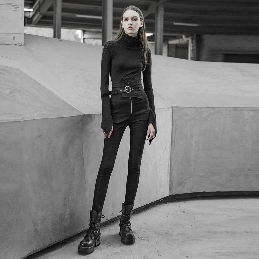 
OPK-270 PUNK RAVE Punk high waist metal decorative button jeans ladies fashion pants 