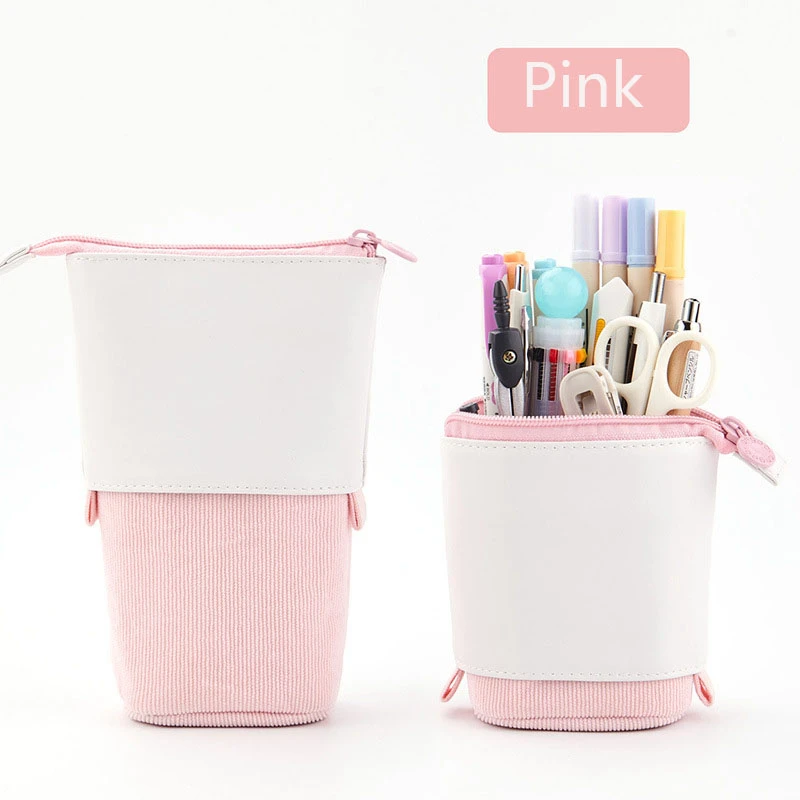 OEM ODM Pencil Bags Cartucheras Corduroy Retractable Stationery Bag Pop up Pencil Case Standing Up Telescopic Kids Pencil Pouch