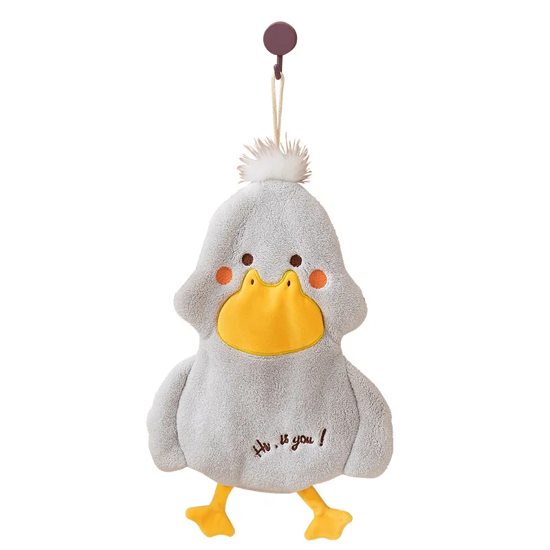 Cute cartoon pattern polyester coral velvet super soft and water absorbent duck hand towel washroom kitchen household hand towe