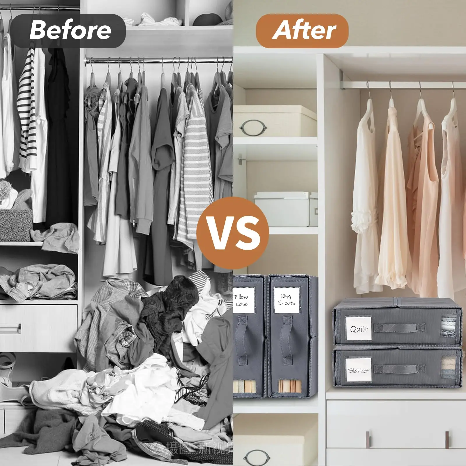 High quality bed sheet organizer foldable storage box for cover set with zipper closet organizer for bedding clothes blankets