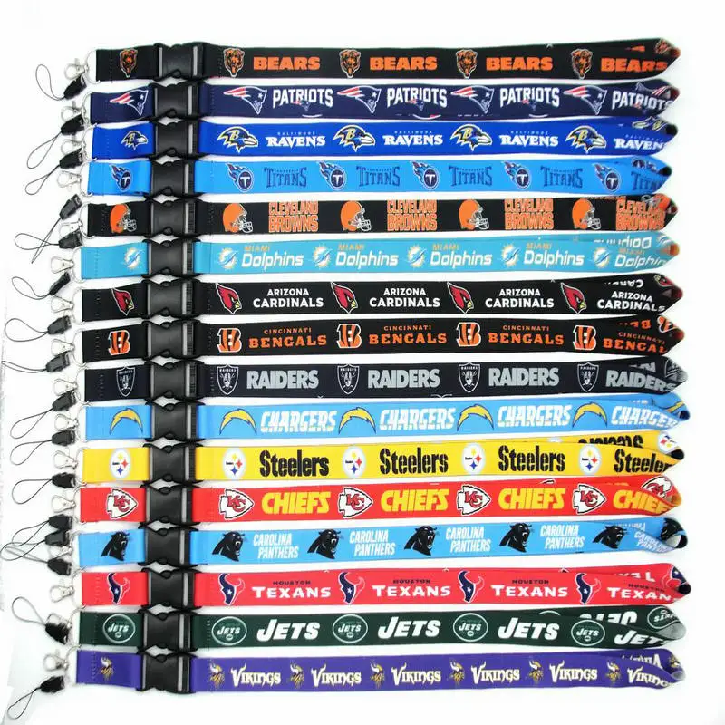 Wholesale Manufacturer Direct Sell 32 Team NFL Rugby Polyester Lanyards Custom Logo Sublimation Printing Promotional Lanyard