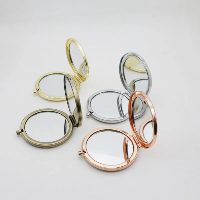 2024 Double-sided Custom Logo Mirror Portable Metal Makeup Handheld Mirror Round Mini Pocket Mirror