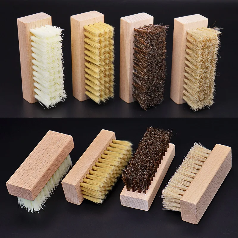 Durable Beech Wooden Handle PP Nylon Bristle Horse Hair Shoe Cleaning Brushes