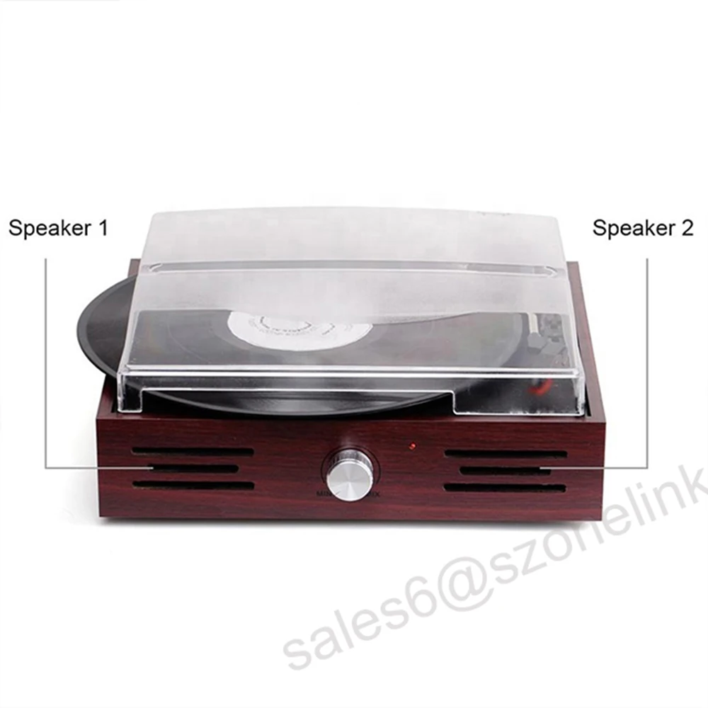 Vintage Retro Vinyl Lp Antique Gramophone 3 Speeds Portable Wooden Stereo Speaker Turntable Record Player