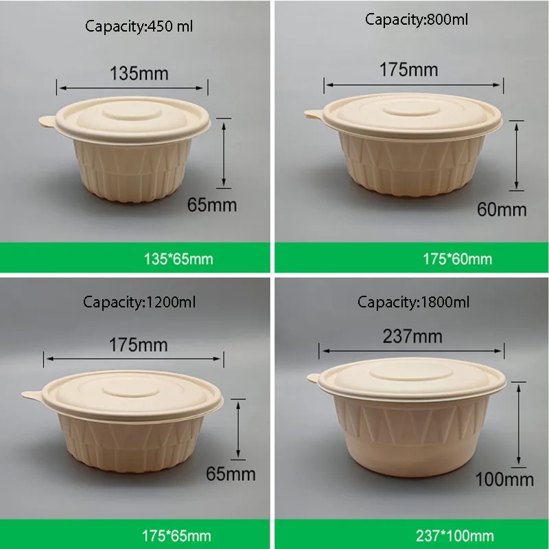 Corn Starch Disposable Soup Bowl Noodles Takeaway CornStarch Round Food Container Hot Soup Bowls With Lids