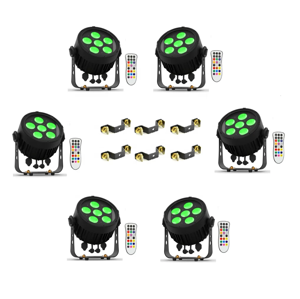 6 Pack Outdoor battery par 6x20W RGBLCA IP65 LED PAR Dj Wash Light W-DMX Wireless Uplights OLED display with 4 touch buttons