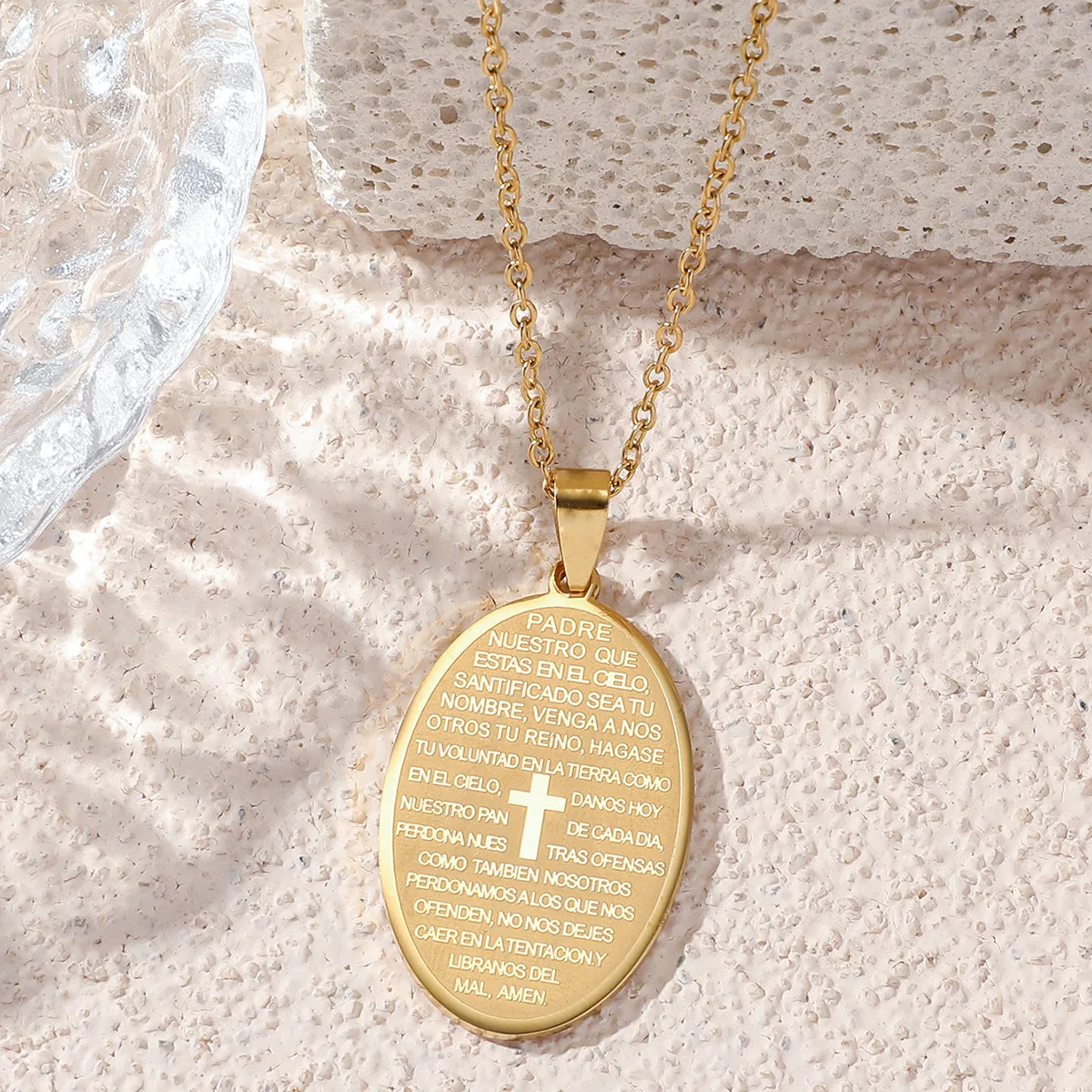 Stainless Steel Christian Jewelry Prayer Necklace Engraved Bible Verse Cross Necklace Faith Disc Medal Religious Necklace Women