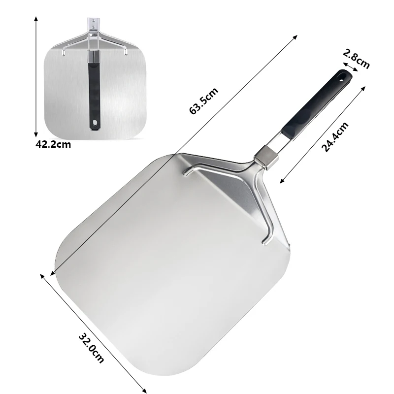 Aluminium Metal Pizza Paddle Slider  Foldable Wooden Handle Pizza Peel Spatula Set