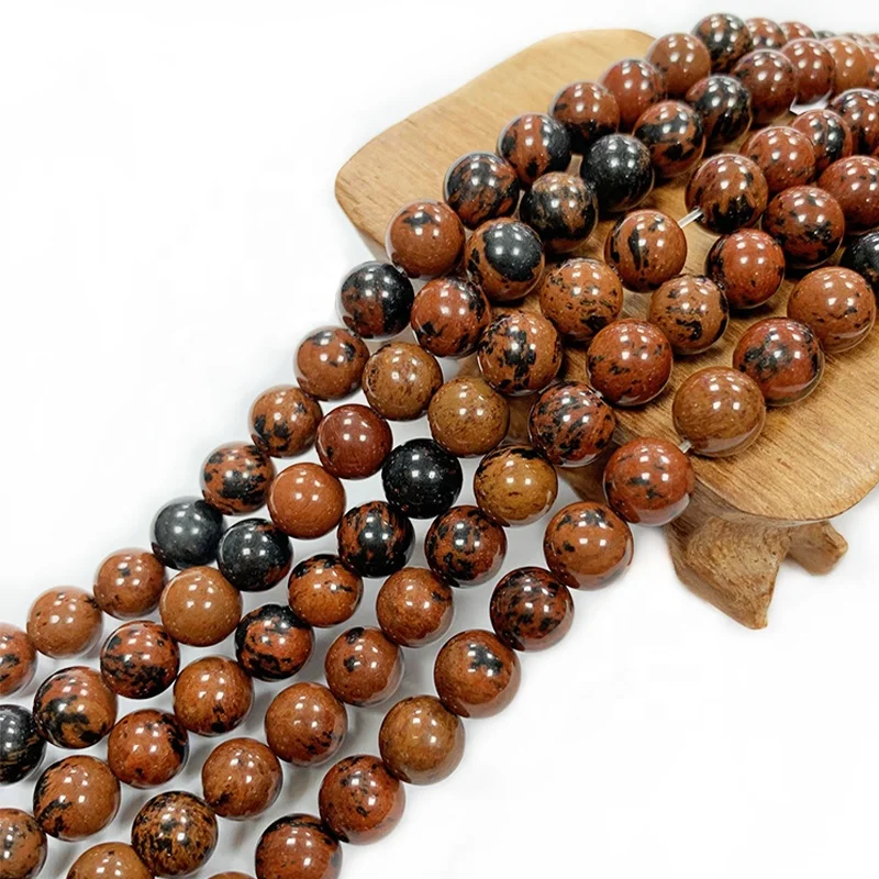 Wholesale Natural Gemstone Brown Obsidian Jasper Round Loose Beads For Jewelry Bracelet Making
