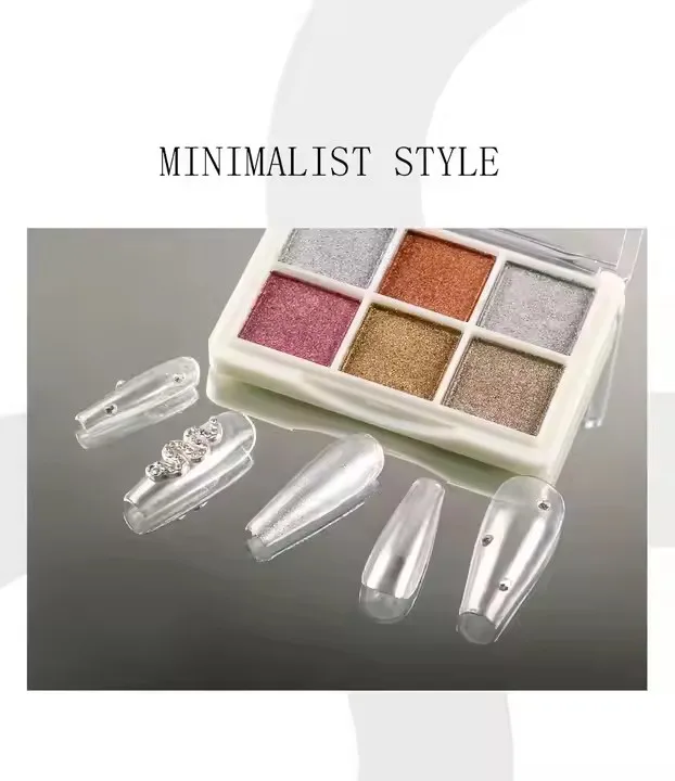 Destly New 6 Colors Per Set Mirror Metal Chrome Rose Aurora Holographic Pigment Pressed Solid Nail Powder