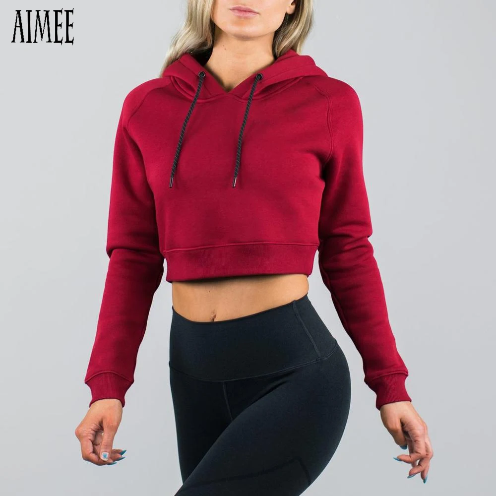 
Wholesale streetwear sweatshirts women long sleeves crop top gym wear hoodie 