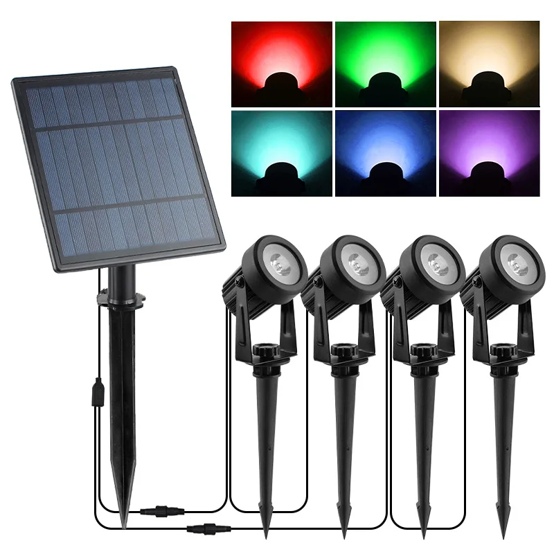 Outdoor Garden Lawn Decoration Solar Floor Lamp One Drag Four Solar Garden Tree Spot Lamp RGB Solar Garden Lamp
