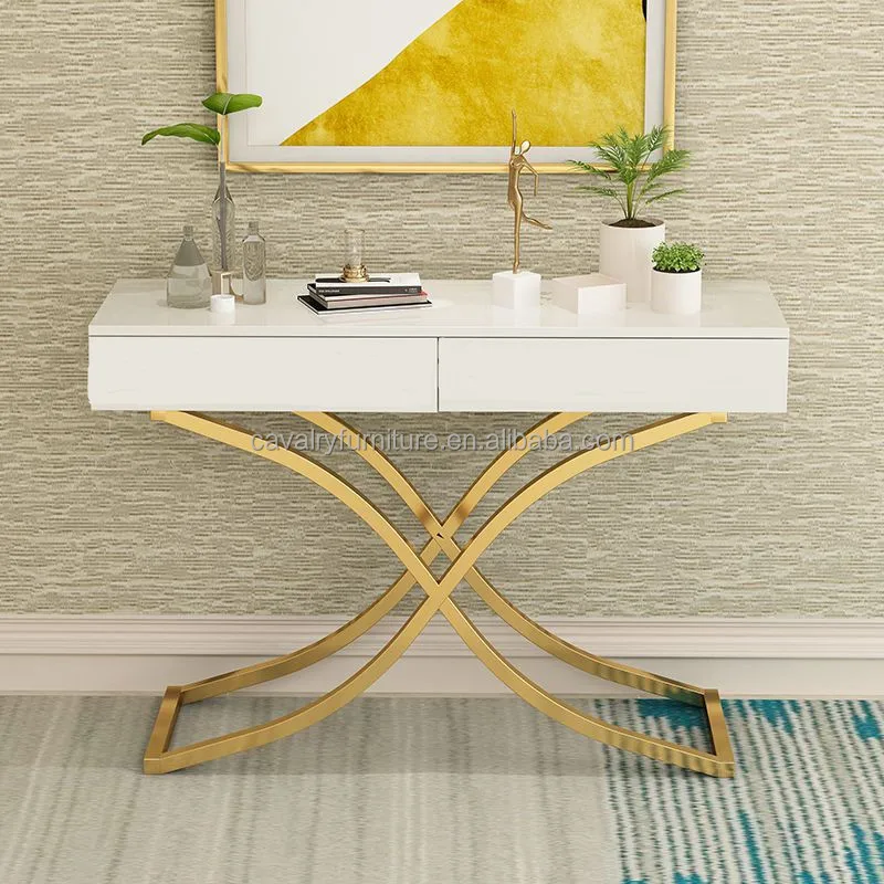 New Home Decor Contemporary Modern Hallway Tables X-Shaped Legs Stainless Steel Console Table