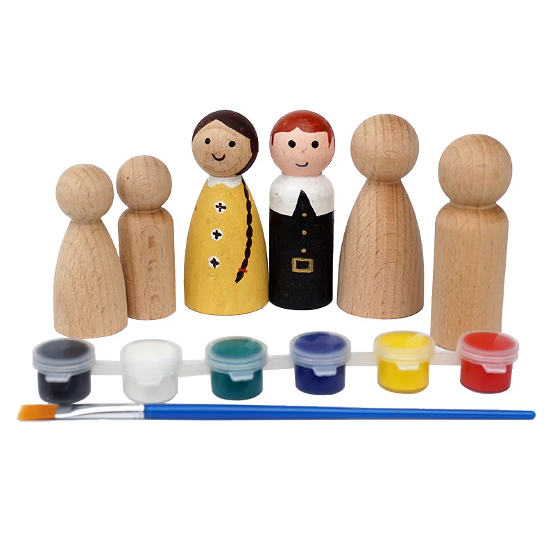 Wooden Peg Doll Plaint Round Blank Peg Dolls People for Toys or DIY Wood Cake Toppers Montessori Pretend Play Plain Pegs