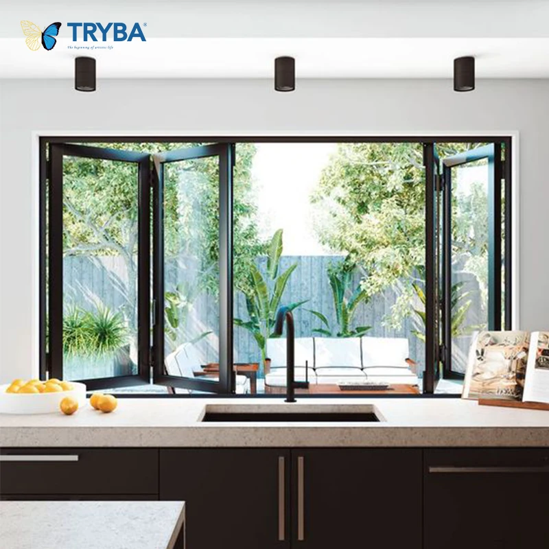Hot-selling  custom style  Thermal Break  aluminium bi-fold glass  windows used for  office  folding windows