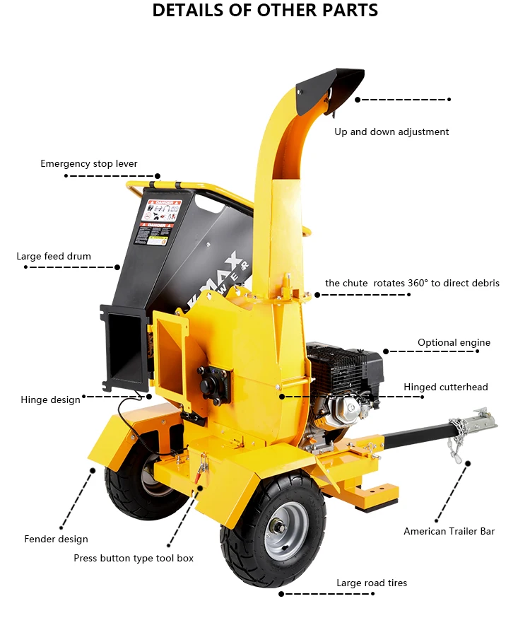 K-maxpower 15HP  Wood Chipper With CE License  High Quality Wood Shredder Forestry Chaff Cutter Gasoline Forestry Machinery