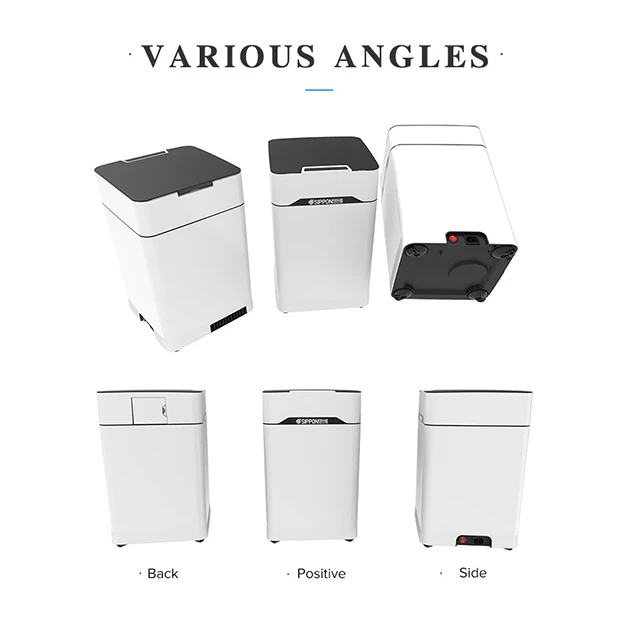 Portable Cordless Smart Vacuum Bin Multifunction Induction Trash Can Plastic for Office Bedroom Kitchen in Black & White 600W 6L