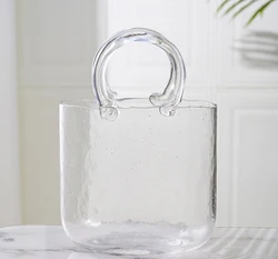Modern Decoration Maison Clear Fish Tank ,Crystal Glass Flower Vase Handbag for Home Decor