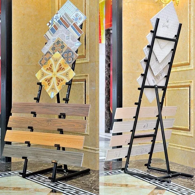 Metal Ceramic Tile Showroom marble Display Stand Modern Mosaic Tile Rack Floor Stone display racks