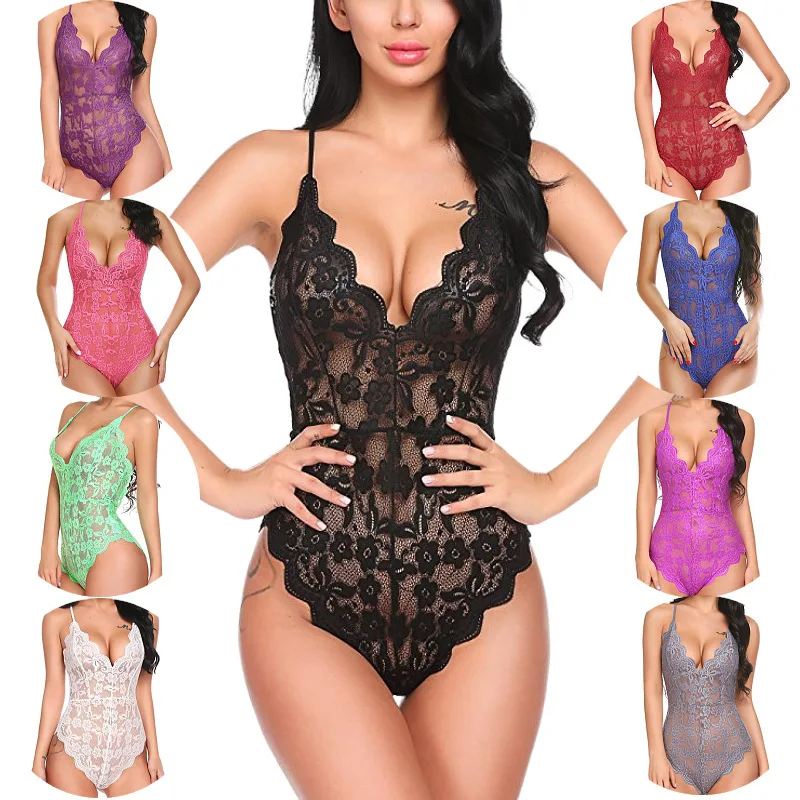Women Underwear One Piece Teen Girls Sexy Lingerie Teddy Lace Bodysuit Deep V Babydoll Sleeping in