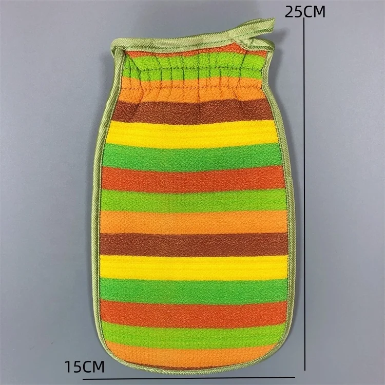 Factory Wholesale Round Corner Color Striped Inner Crystal Velvet Double Sided Viscose Fiber Dead Skin Remover Exfoliating Glove