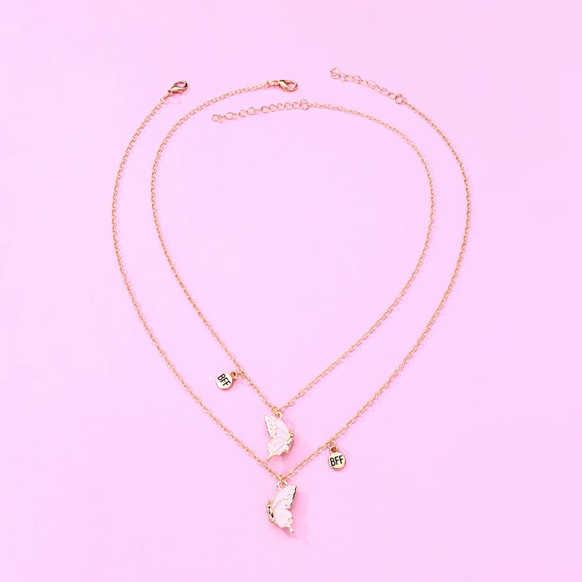 Hot Selling Multi-Colored Enamel Brushed Gradient Butterfly Necklace Magnet Bff Necklace For Couple Bestie FriendShip
