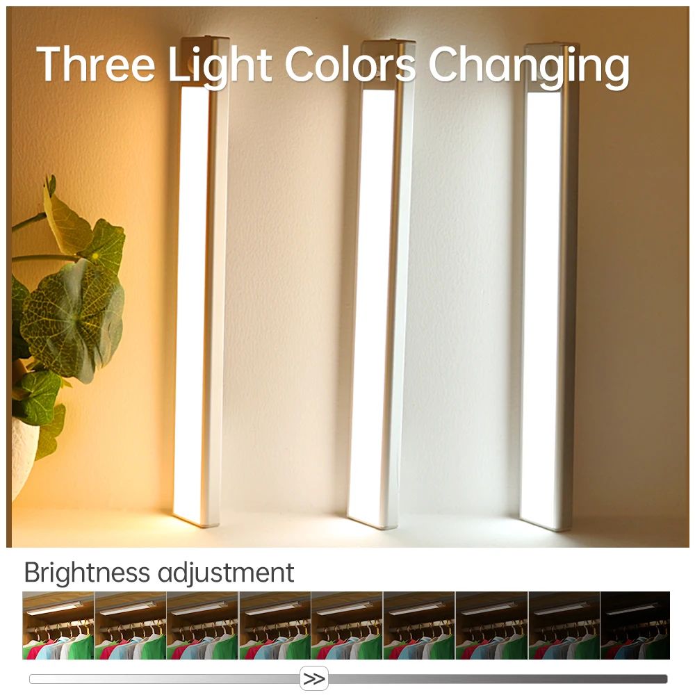 New DC5V Motion sensor Dimmable USB Rechargeable LED under cabinet light for Kitchen Closet stair with led strip lighting